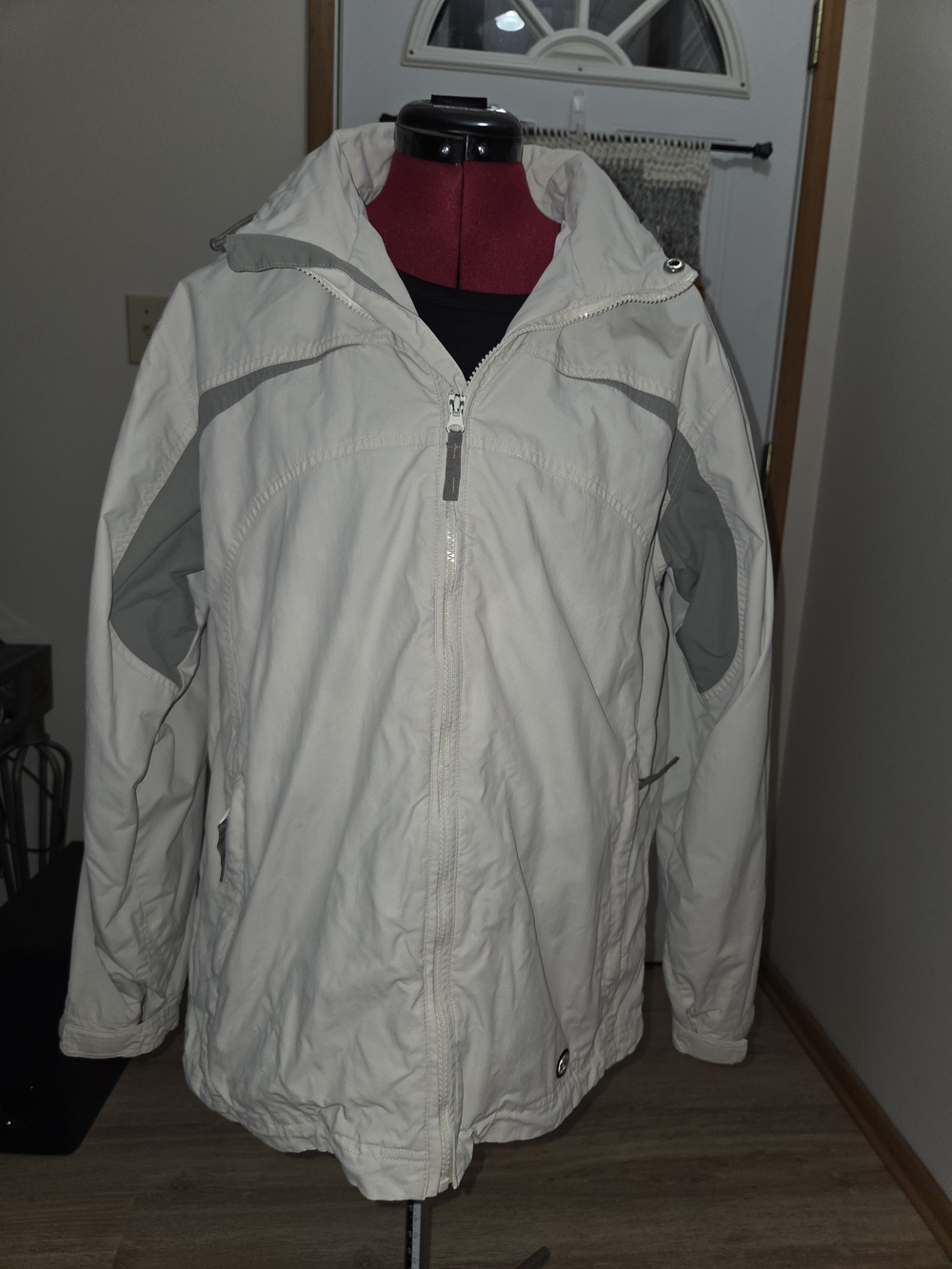 Lightweight Women's Cream and Gray Hooded Jacket
